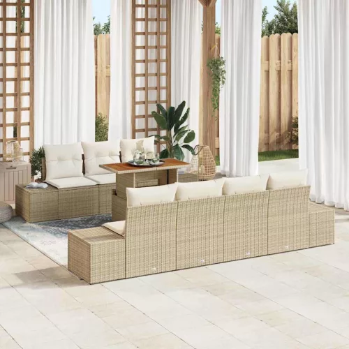 vidaXL Kerti Kanapé Szett tárolóval 8 pcs Bézs Poli rattan