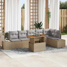   vidaXL Kerti Kanapé Szett tárolóval 7 pcs Bézs Poli rattan