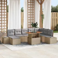   vidaXL Kerti Kanapé Szett tárolóval 9 pcs Bézs Poli rattan