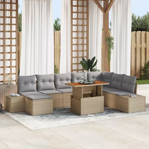 vidaXL Kerti Kanapé Szett tárolóval 9 pcs Bézs Poli rattan