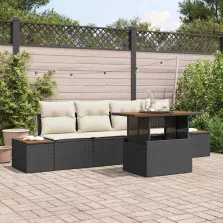   vidaXL Kerti Kanapé Szett tárolóval 5 pcs Fekete Poli rattan