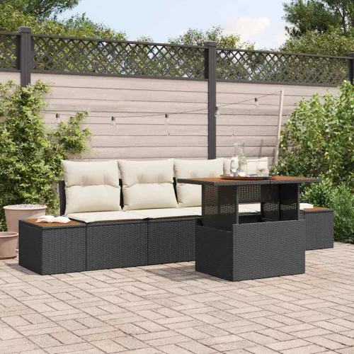 vidaXL Kerti Kanapé Szett tárolóval 5 pcs Fekete Poli rattan