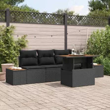   vidaXL Kerti Kanapé Szett tárolóval 5 pcs Fekete Poli rattan