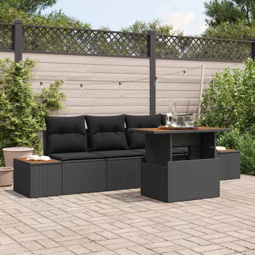 vidaXL Kerti Kanapé Szett tárolóval 5 pcs Fekete Poli rattan