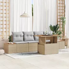   vidaXL Kerti Kanapé Szett tárolóval 5 pcs Bézs Poli rattan