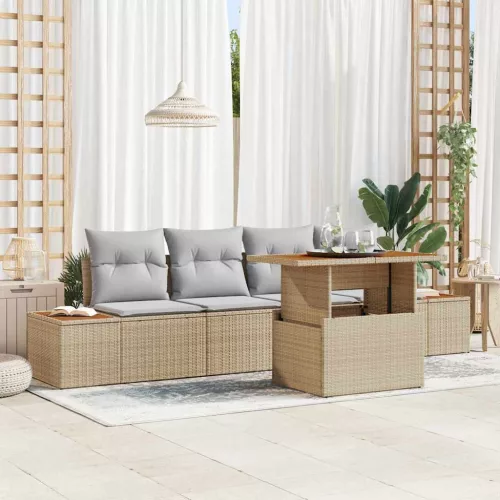 vidaXL Kerti Kanapé Szett tárolóval 5 pcs Bézs Poli rattan