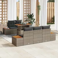   vidaXL Kerti Kanapé Szett tárolóval 6 pcs Szürke Poli rattan