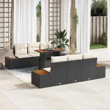   vidaXL Kerti Kanapé Szett tárolóval 7 pcs Fekete Poli rattan