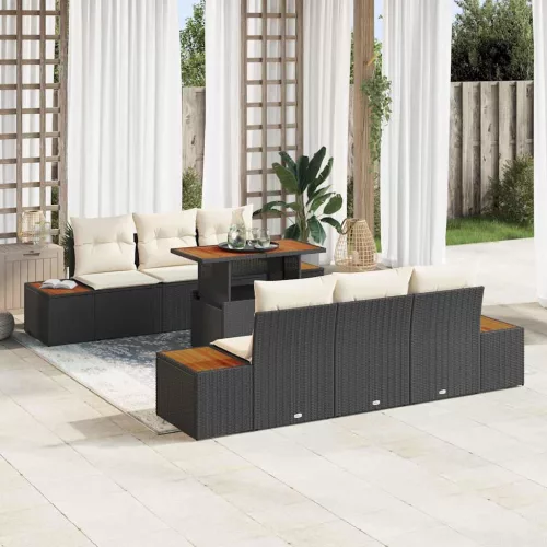 vidaXL Kerti Kanapé Szett tárolóval 7 pcs Fekete Poli rattan