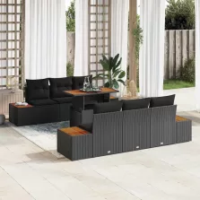   vidaXL Kerti Kanapé Szett tárolóval 7 pcs Fekete Poli rattan