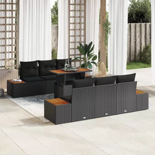 vidaXL Kerti Kanapé Szett tárolóval 7 pcs Fekete Poli rattan