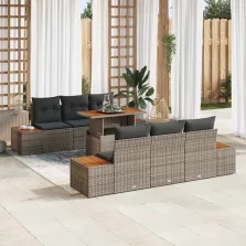   vidaXL Kerti Kanapé Szett tárolóval 7 pcs Szürke Poli rattan