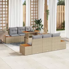   vidaXL Kerti Kanapé Szett tárolóval 7 pcs Bézs Poli rattan