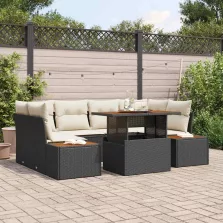  vidaXL Kerti Kanapé Szett tárolóval 7 pcs Fekete Poli rattan