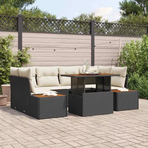 vidaXL Kerti Kanapé Szett tárolóval 7 pcs Fekete Poli rattan