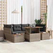   vidaXL Kerti Kanapé Szett tárolóval 7 pcs Szürke Poli rattan