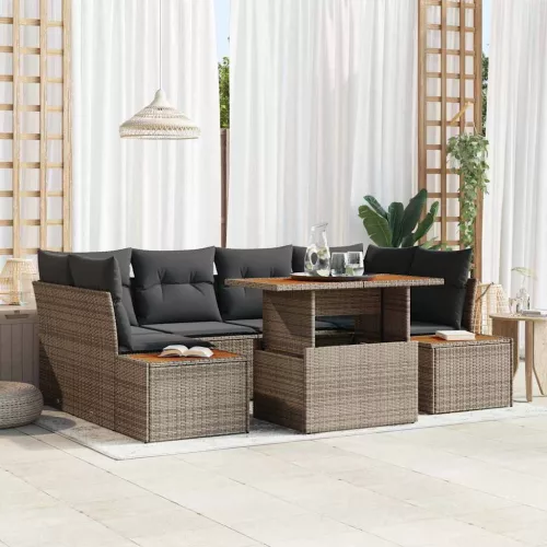 vidaXL Kerti Kanapé Szett tárolóval 7 pcs Szürke Poli rattan