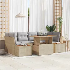   vidaXL Kerti Kanapé Szett tárolóval 7 pcs Bézs Poli rattan