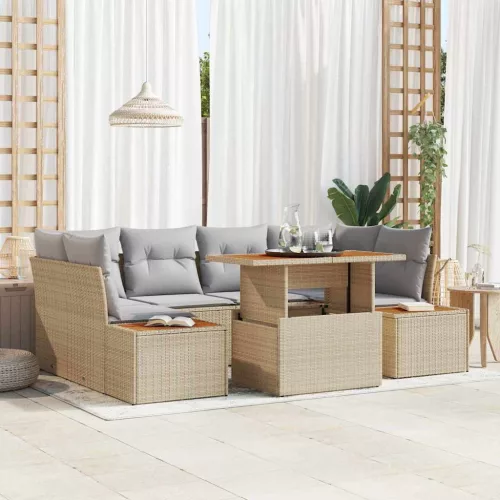 vidaXL Kerti Kanapé Szett tárolóval 7 pcs Bézs Poli rattan