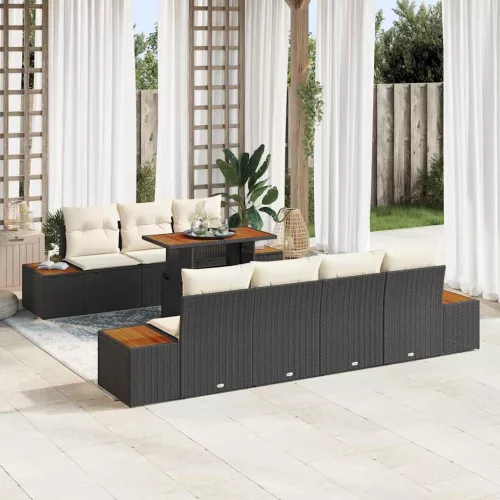 vidaXL Kerti Kanapé Szett tárolóval 8 pcs Fekete Poli rattan