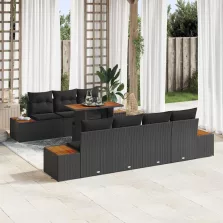   vidaXL Kerti Kanapé Szett tárolóval 8 pcs Fekete Poli rattan