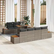   vidaXL Kerti Kanapé Szett tárolóval 8 pcs Szürke Poli rattan