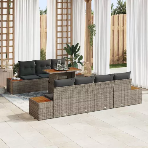 vidaXL Kerti Kanapé Szett tárolóval 8 pcs Szürke Poli rattan