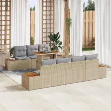   vidaXL Kerti Kanapé Szett tárolóval 8 pcs Bézs Poli rattan
