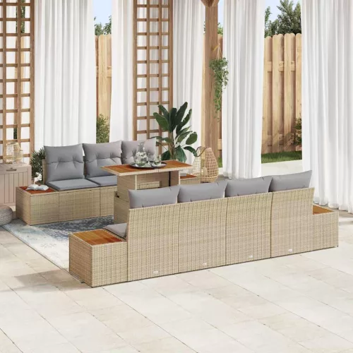vidaXL Kerti Kanapé Szett tárolóval 8 pcs Bézs Poli rattan