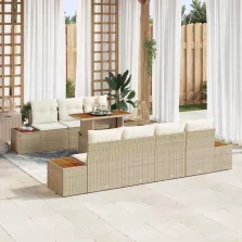   vidaXL Kerti Kanapé Szett tárolóval 8 pcs Bézs Poli rattan