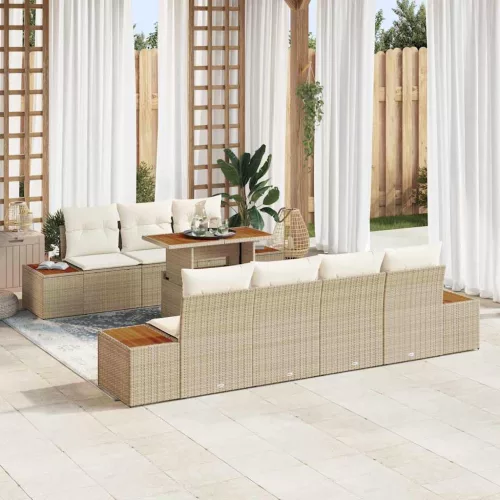 vidaXL Kerti Kanapé Szett tárolóval 8 pcs Bézs Poli rattan