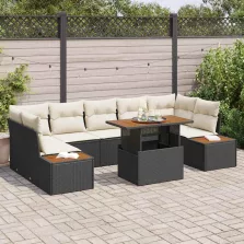   vidaXL Kerti Kanapé Szett tárolóval 8 pcs Fekete Poli rattan