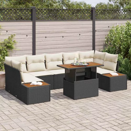 vidaXL Kerti Kanapé Szett tárolóval 8 pcs Fekete Poli rattan