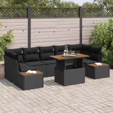   vidaXL Kerti Kanapé Szett tárolóval 8 pcs Fekete Poli rattan