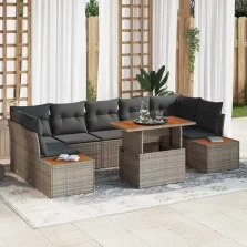   vidaXL Kerti Kanapé Szett tárolóval 8 pcs Szürke Poli rattan