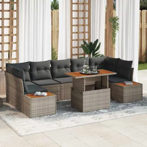 vidaXL Kerti Kanapé Szett tárolóval 8 pcs Szürke Poli rattan