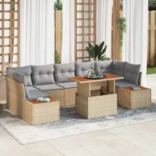   vidaXL Kerti Kanapé Szett tárolóval 8 pcs Bézs Poli rattan