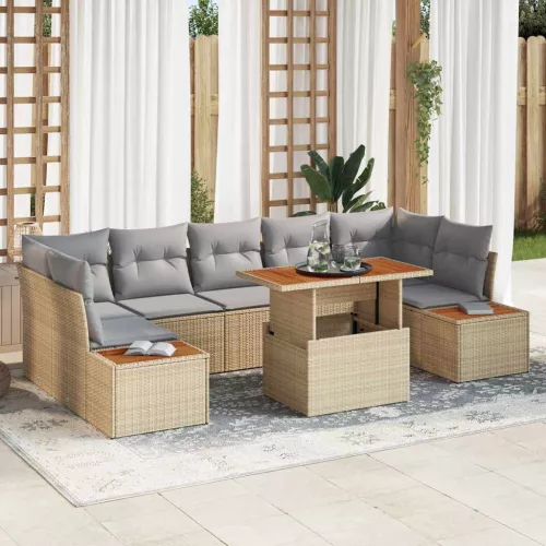 vidaXL Kerti Kanapé Szett tárolóval 8 pcs Bézs Poli rattan