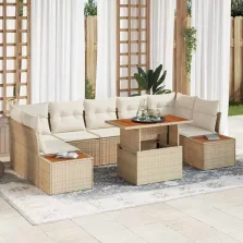   vidaXL Kerti Kanapé Szett tárolóval 8 pcs Bézs Poli rattan