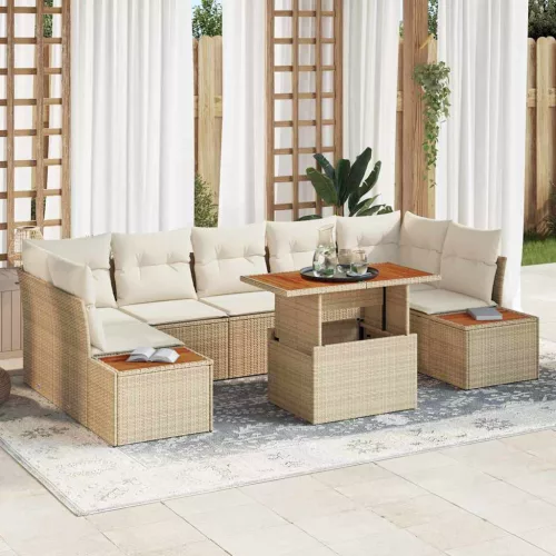 vidaXL Kerti Kanapé Szett tárolóval 8 pcs Bézs Poli rattan
