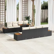   vidaXL Kerti Kanapé Szett tárolóval 9 pcs Fekete Poli rattan