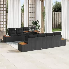   vidaXL Kerti Kanapé Szett tárolóval 9 pcs Fekete Poli rattan