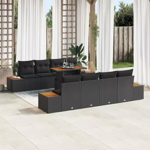 vidaXL Kerti Kanapé Szett tárolóval 9 pcs Fekete Poli rattan
