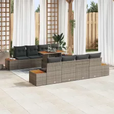   vidaXL Kerti Kanapé Szett tárolóval 9 pcs Szürke Poli rattan