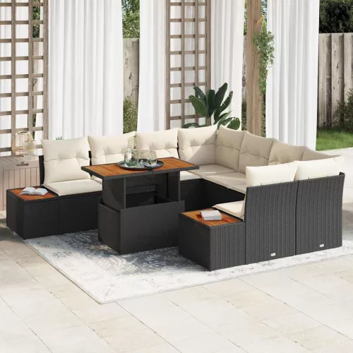 vidaXL Kerti Kanapé Szett tárolóval 9 pcs Fekete Poli rattan