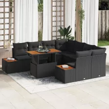  vidaXL Kerti Kanapé Szett tárolóval 9 pcs Fekete Poli rattan