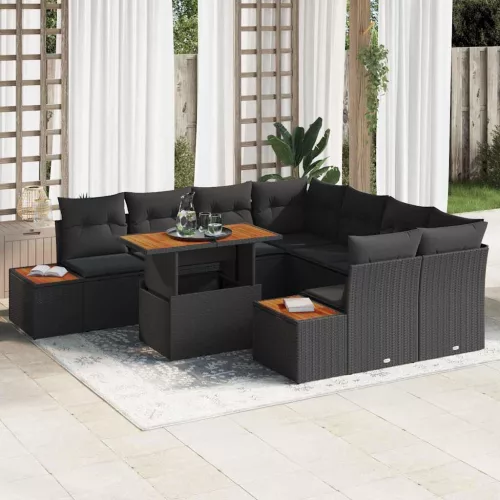 vidaXL Kerti Kanapé Szett tárolóval 9 pcs Fekete Poli rattan