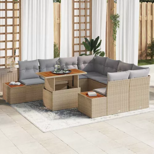 vidaXL Kerti Kanapé Szett tárolóval 9 pcs Bézs Poli rattan