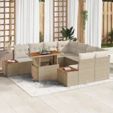   vidaXL Kerti Kanapé Szett tárolóval 9 pcs Bézs Poli rattan