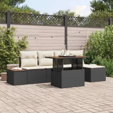   vidaXL Kerti Kanapé Szett tárolóval 6 pcs Fekete Poli rattan